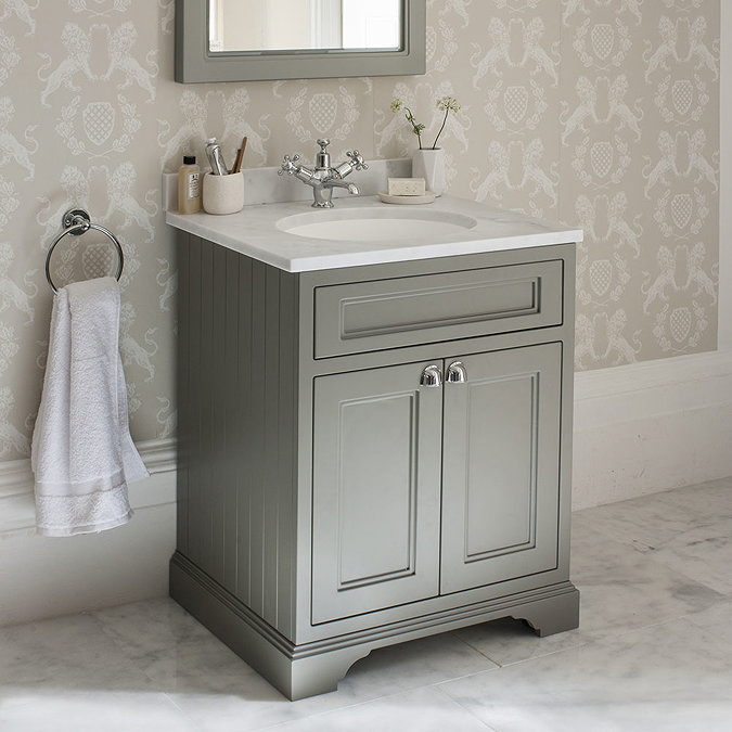 Burlington 65 2-Door Vanity Unit & Minerva Worktop with Basin - Dark Olive Feature Large Image