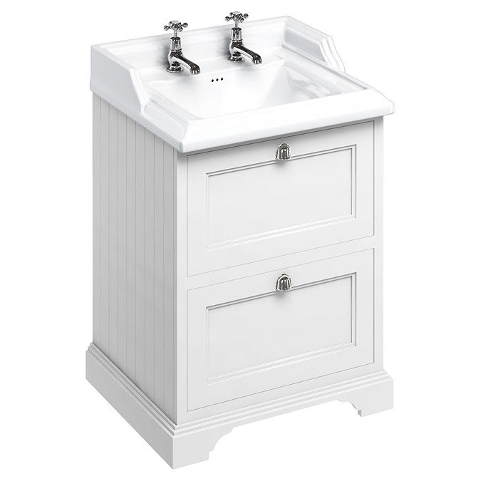 Burlington 65 2-Drawer Vanity Unit & Classic Basin (Matt White - 2 Tap Hole) Large Image