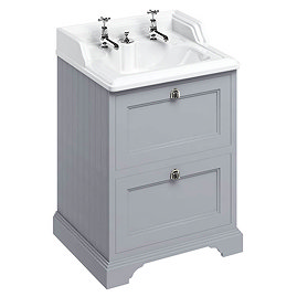 Burlington 65 2-Drawer Vanity Unit & Classic Invisible Overflow/Waste Basin (Classic Grey - 2 Tap Ho