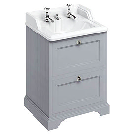 Burlington 65 2-Drawer Vanity Unit & Classic Invisible Overflow/Waste Basin (Classic Grey - 2 Tap Ho