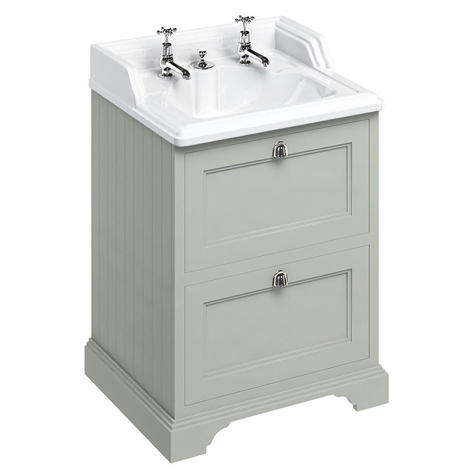 Burlington 65 2-Drawer Vanity Unit & Classic Invisible Overflow/Waste Basin (Dark Olive - 2 Tap Hole