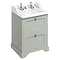 Burlington 65 2-Drawer Vanity Unit & Classic Invisible Overflow/Waste Basin (Dark Olive - 2 Tap Hole