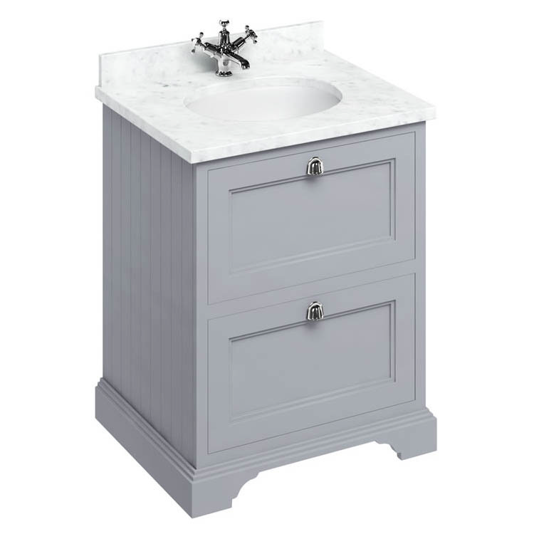 Burlington 65 2-Drawer Vanity Unit & Minerva Worktop with Basin - Classic Grey Large Image