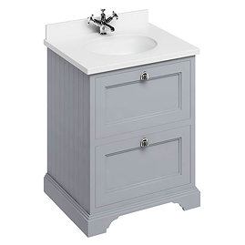 Burlington 65 2-Drawer Vanity Unit & Minerva White Worktop with Basin - Classic Grey Large Image