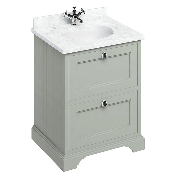 Burlington 65 2-Drawer Vanity Unit & Minerva Worktop with Basin - Dark Olive Large Image