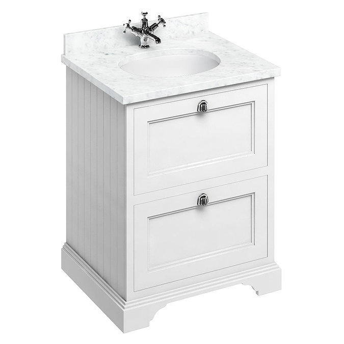 Burlington 65 2-Drawer Vanity Unit & Minerva Worktop with Basin - Matt White Large Image