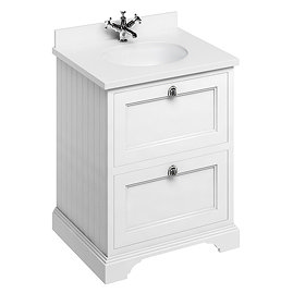 Burlington 65 2-Drawer Vanity Unit & Minerva White Worktop with Basin - Matt White Large Image