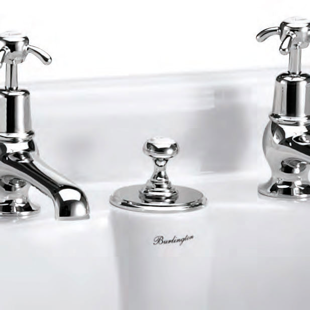 Burlington - Anglesey 2TH Bridge Curved Spout Basin Mixer (230mm centers) w Invisible Overflow Feature Large Image