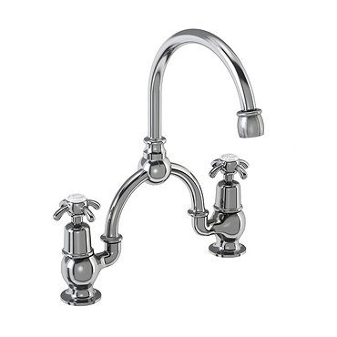 Burlington - Anglesey 2TH Bridge Curved Spout Basin Mixer (230mm centers) w Invisible Overflow Profile Large Image