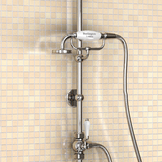 Burlington Anglesey Angled Bath Shower Mixer w Riser, Curved Arm, 9