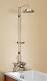 Burlington Anglesey Bath Shower Mixer w Riser, Straight Arm, 9" Rose & Soap Basket Large Image