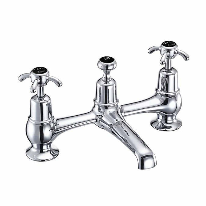 Burlington Anglesey Black Bridge Basin Mixer with Plug & Chain Waste Large Image