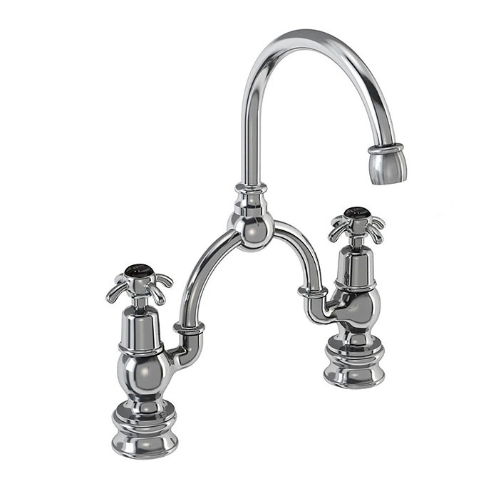 Burlington Anglesey Regent Black 2TH Bridge Curved Spout Basin Mixer (230mm centers) Large Image