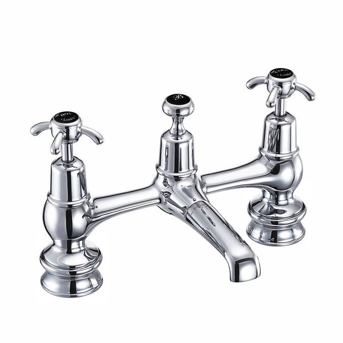 Burlington Anglesey Regent Black Bridge Basin Mixer with Plug & Chain Waste Large Image