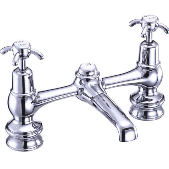 Burlington Anglesey Regent - Chrome 2 Tap Hole Bridge Basin Mixer with Plug & Chain - ANR10 Profile Large Image