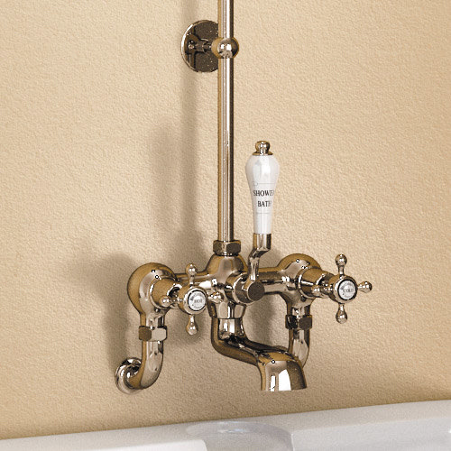 Burlington Anglesey Wall Mounted Bath Shower Mixer w Rigid Riser, Straight Arm & 6" Rose Profile Lar