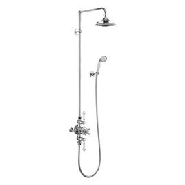 Burlington Avon Thermostatic Two Outlet Exposed Shower Valve, Rigid Riser & Kit with Fixed Head Medi