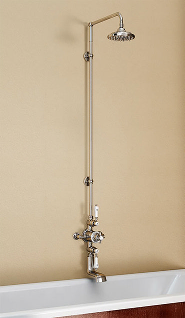 Burlington Avon Thermostatic Valve with Bath Spout & Riser Shower Kit - Birkenhead Tap - H111-BI Profile Large Image