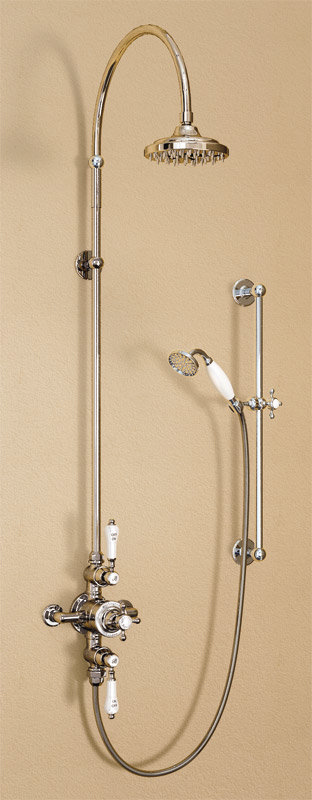 Burlington Avon Anglesey Exposed Thermostatic Valve w Riser, Curved Arm, 6" Rose & Slider Rail Kit Large Image