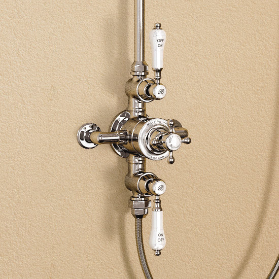 Burlington Avon Anglesey Exposed Thermostatic Valve w Riser, Straight Arm, 9" Rose & Slider Rail  Fe