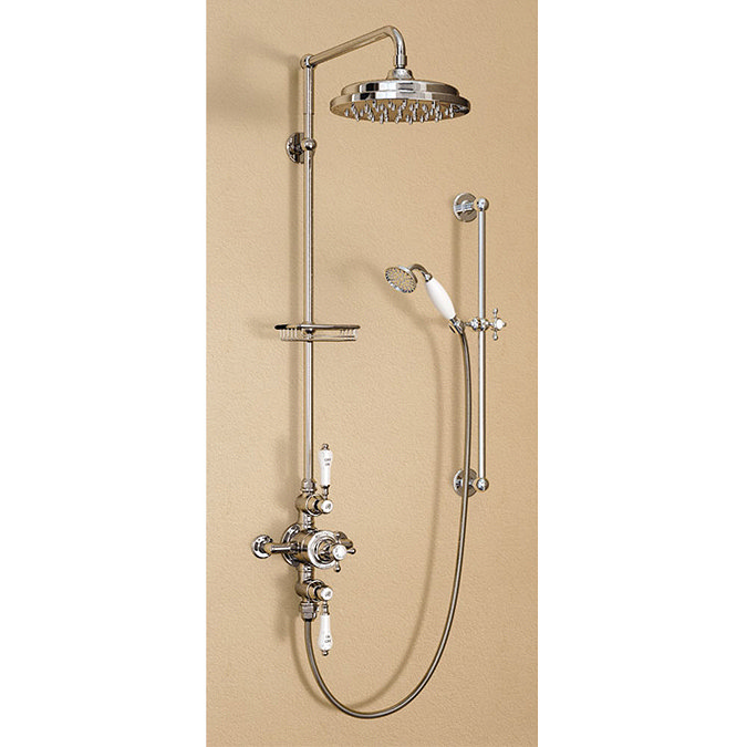 Burlington Avon Anglesey Exposed Thermostatic Valve w Riser, Straight Arm, 9" Rose & Slider Rail Lar