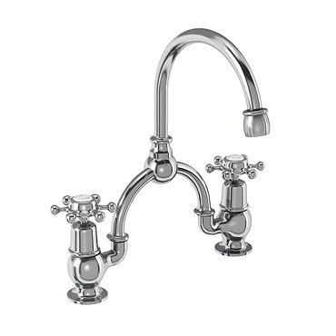 Burlington - Birkenhead 2 Tap Hole Bridge Curved Spout Basin Mixer (230mm centers) w Invisible Overflow Profile Large Image
