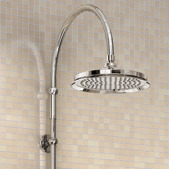 Burlington Birkenhead Angled Bath Shower Mixer w Riser, Curved Arm, 9" Rose & Handset Feature Large