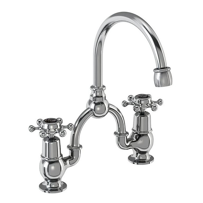 Burlington Birkenhead Black 2TH Bridge Curved Spout Basin Mixer (200mm centers) Large Image