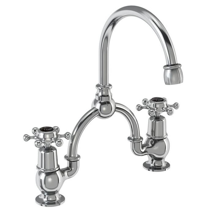 Burlington Birkenhead Black 2TH Bridge Curved Spout Basin Mixer (230mm centers) Large Image