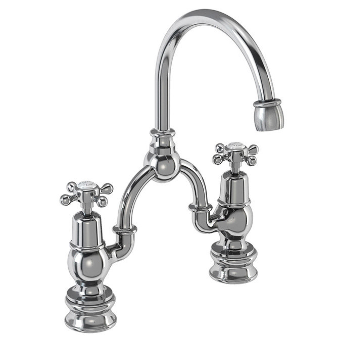 Burlington Birkenhead Regal Bridge Curved Spout Basin Mixer (200mm centers) w Plug & Chain Large Image