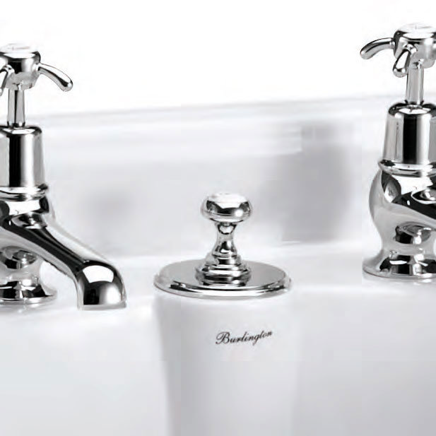 Burlington - Birkenhead Regent 2 Tap Hole Bridge Curved Spout Basin Mixer (230mm centers) w Invisible Overflow Feature Large Image