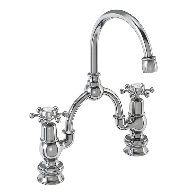 Burlington - Birkenhead Regent 2 Tap Hole Bridge Curved Spout Basin Mixer (230mm centers) w Invisible Overflow Large Image