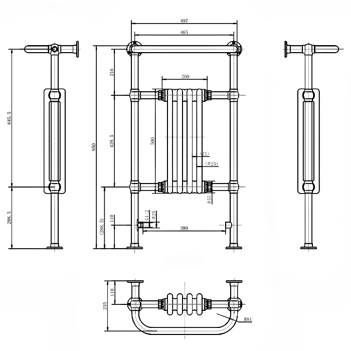 Burlington Bloomsbury Gold Towel Rail Radiator