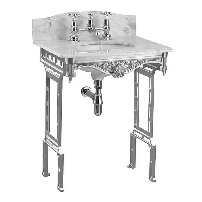 Burlington Georgian Carrera Marble Basin with Polished Aluminium Wash Stand Profile Large Image