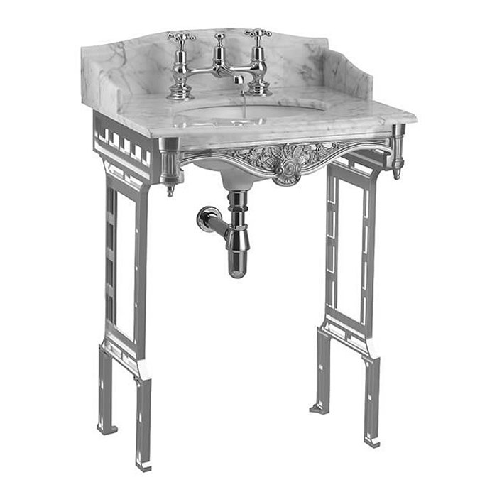 Burlington Georgian Carrera Marble Basin with Polished Aluminium Wash Stand Large Image