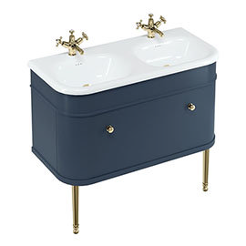 Burlington Chalfont 1000mm Blue Single Drawer Double Basin Unit with Gold Handles Medium Image