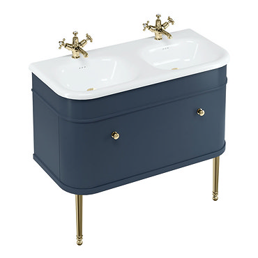 Burlington Chalfont 1000mm Blue Single Drawer Double Basin Unit with Gold Handles  Profile Large Ima