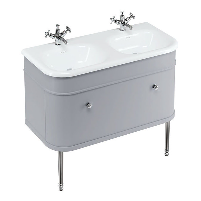 Burlington Chalfont 1000mm Classic Grey Single Drawer Double Basin Unit with Chrome Handles Large Im