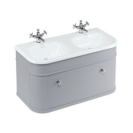 Burlington Chalfont 1000mm Classic Grey Wall Hung Single Drawer Double Basin Unit with Chrome Handle