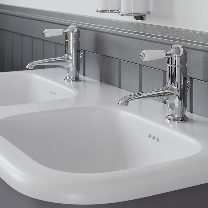 Burlington Chalfont 1000mm Matt Black Single Drawer Double Basin Unit with Chrome Handles Profile L