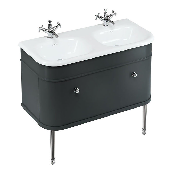 Burlington Chalfont 1000mm Matt Black Single Drawer Double Basin Unit with Chrome Handles Large Imag