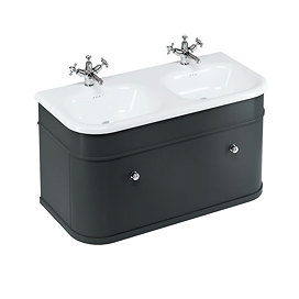 Burlington Chalfont 1000mm Matt Black Wall Hung Single Drawer Double Basin Unit with Chrome Handles