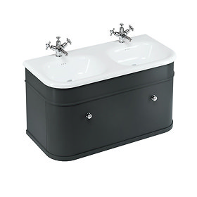 Burlington Chalfont 1000mm Matt Black Wall Hung Single Drawer Double Basin Unit with Chrome Handles