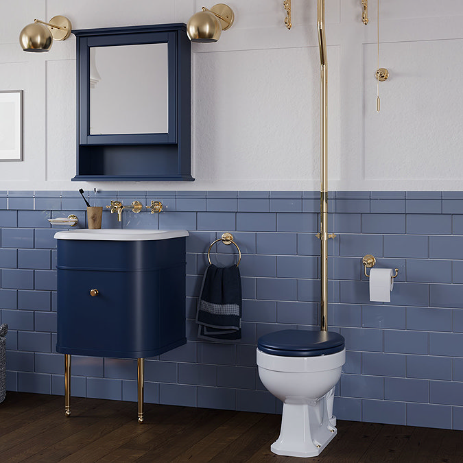 Burlington Chalfont 550mm Blue Single Drawer Vanity Unit with Gold Handle Feature Large Image