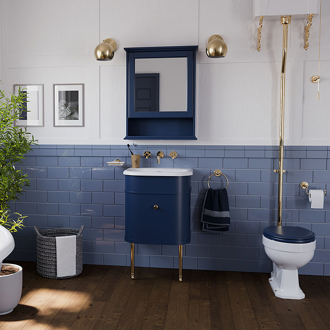 Burlington Chalfont 550mm Blue Single Drawer Vanity Unit with Gold Handle Standard Large Image