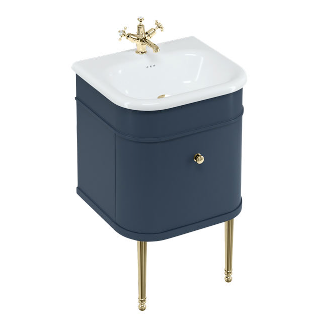 Burlington Chalfont 550mm Blue Single Drawer Vanity Unit with Gold Handle Large Image