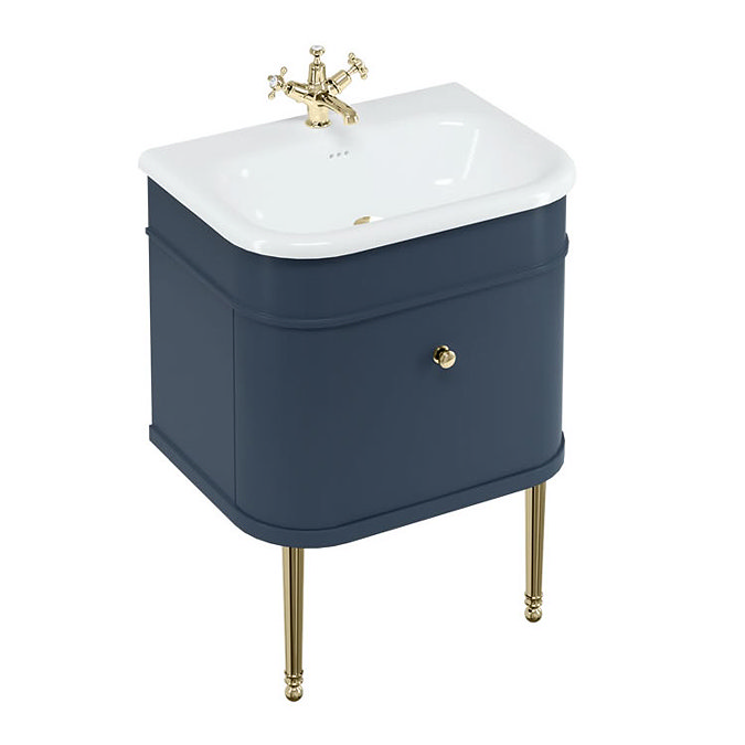 Burlington Chalfont 650mm Blue Single Drawer Vanity Unit with Gold Handle Large Image