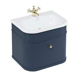 Burlington Chalfont 650mm Blue Wall Hung Single Drawer Vanity Unit with Gold Handle Large Image