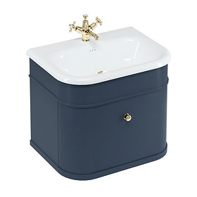 Burlington Chalfont 650mm Blue Wall Hung Single Drawer Vanity Unit with Gold Handle Large Image