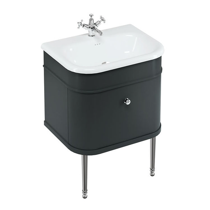 Burlington Chalfont 650mm Matt Black Single Drawer Vanity Unit with Chrome Handle Large Image